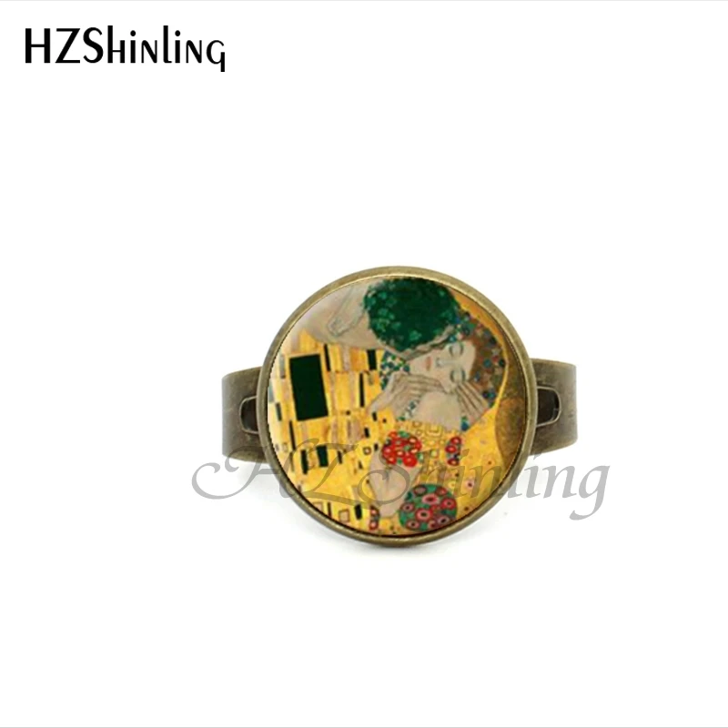 2017 New Style The Kiss Klimt Cameo Glass Art Picture Ring Photo Handcrafted Jewelry Adjustable Rings Gifts For Girls