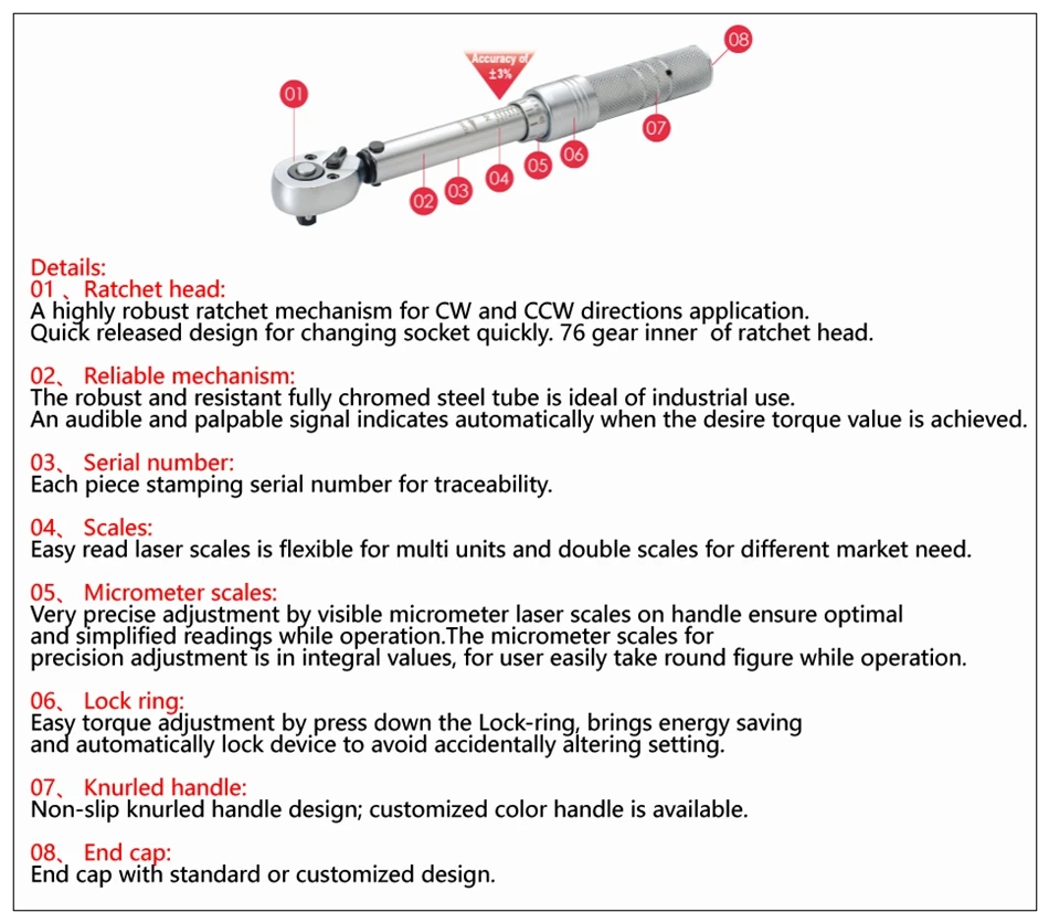 MXITA 1/2 20-210Nm High Accuracy 3% precision professional Adjustable Torque Wrench car Spanner Bicycle repair tools set