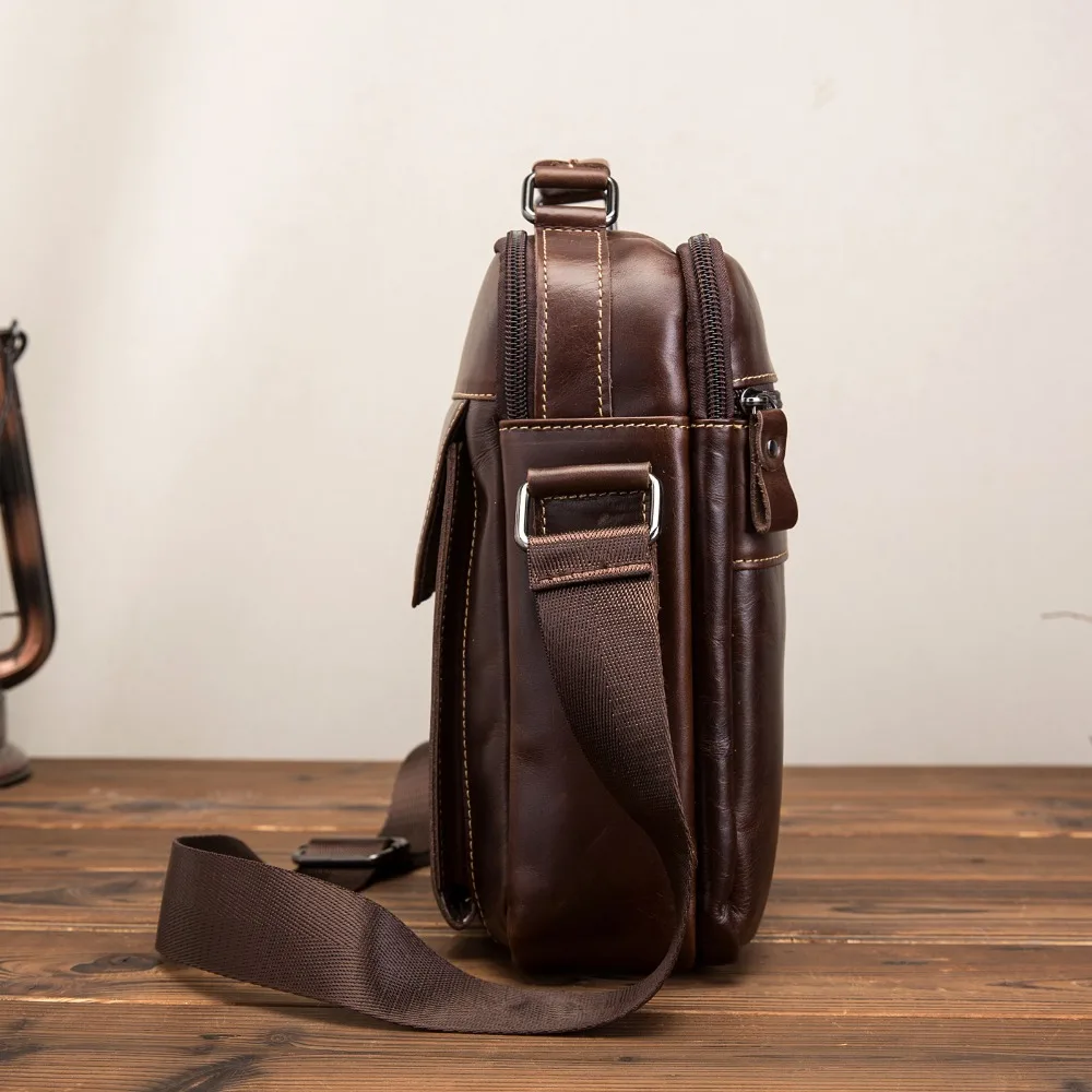 Original Leather Male Vintage Design School Messenger Crossbody bag Fashion Coffee College 10