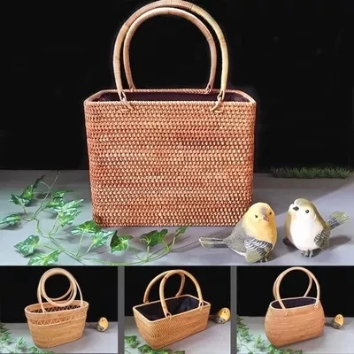 Vietnamese Rattan Rattan Shopping Bag Shopping Basket Storage Willow Basket Storage Box Storage Tank