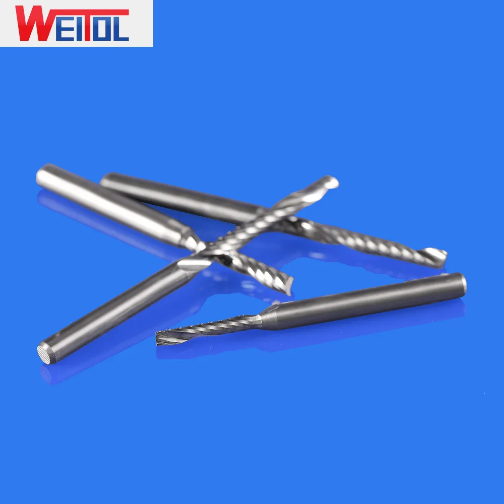 WeiTol-لطاحونة نهاية لولبية واحدة ، مؤخرة N 3.175 مللي متر ، أدوات قطع أكريليك CNC ، لقم نقش ، قاطع طحن ، 10 قطعة