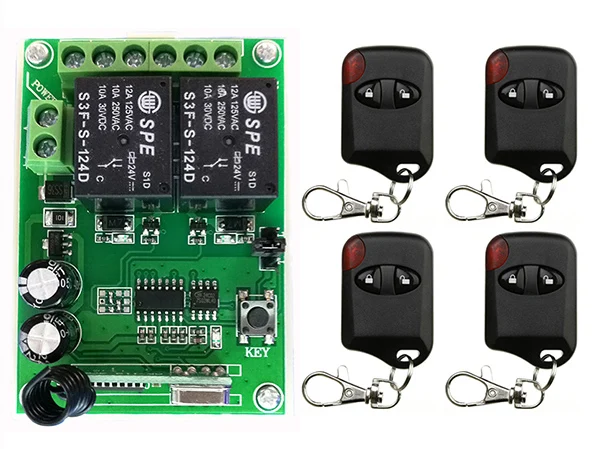 DC24V 2CH Wireless Remote Control Switch System Receiver+cat eye Transmitters for Appliances Gate Garage Door shutters/ lamp