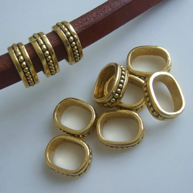 20 Pcs Gold Tone Dot Slider Spacer Beads For 11*6mm Licorice Leather DIY Bracelets & Bangles Jewelry Making