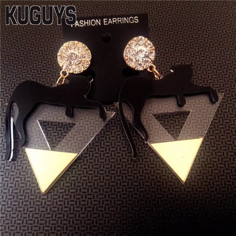 KUGUYS Clear Large Big Drop Dangle Earrings for Women Crystal Alloy Post Jewelry Acrylic HipHop Leopard Triangle Accessories