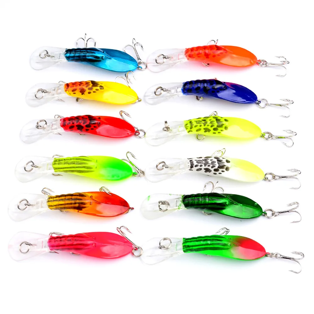 HiUmi 12 pcs Simulation shrimp Carp Fishing lure Fishing webblers 7cm 4g Hard bait Minnow iscas artificiais para pesca Crankbait