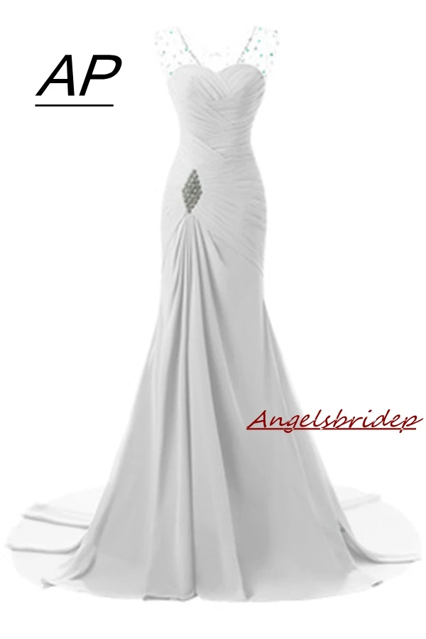 

Angelsbridep New Arrival 2021 Cheap Mermaid Wedding Dress Luxury Crystals Beads Vestido De Noiva Cap-Shoulder Robe De Mariee Hot