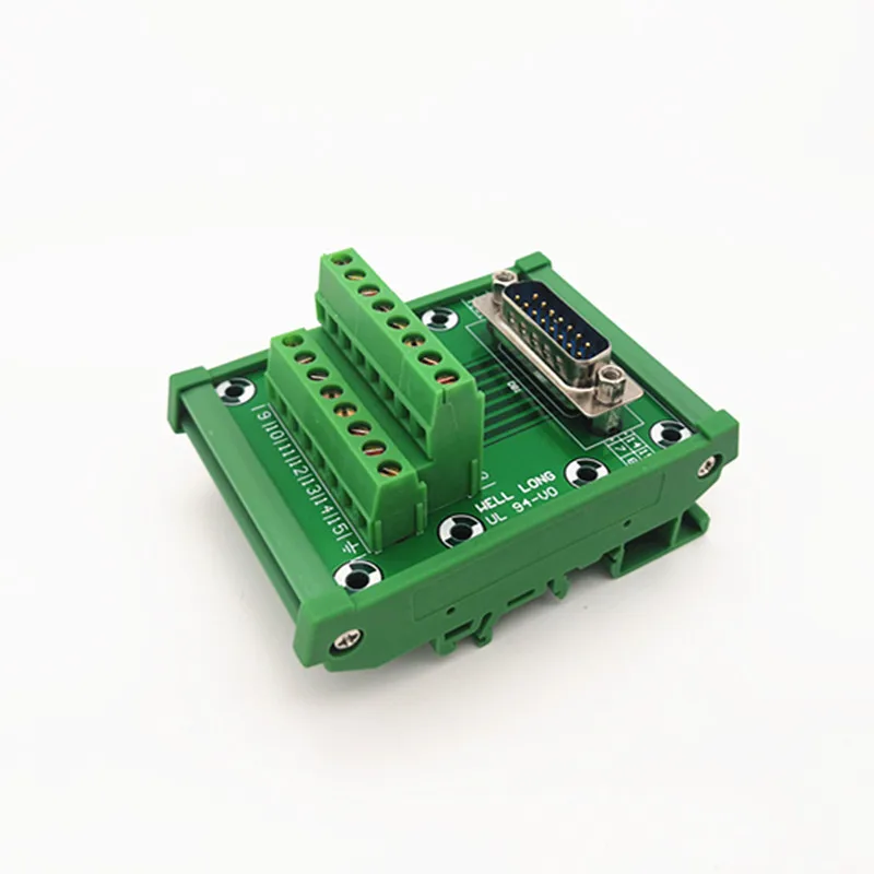 DIN rail  mountable D-SUB DB15  Male Header Breakout Board, Terminal Block, Connector.