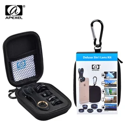 Apexel 5 in 1 HD 카메라 렌즈 키트 어안 렌즈 + 0.63x 와이드 앵글 + 15x 매크로 렌즈 + 2X 망원 렌즈 + CPL 렌즈 (iPhone 용) Samsung DG5