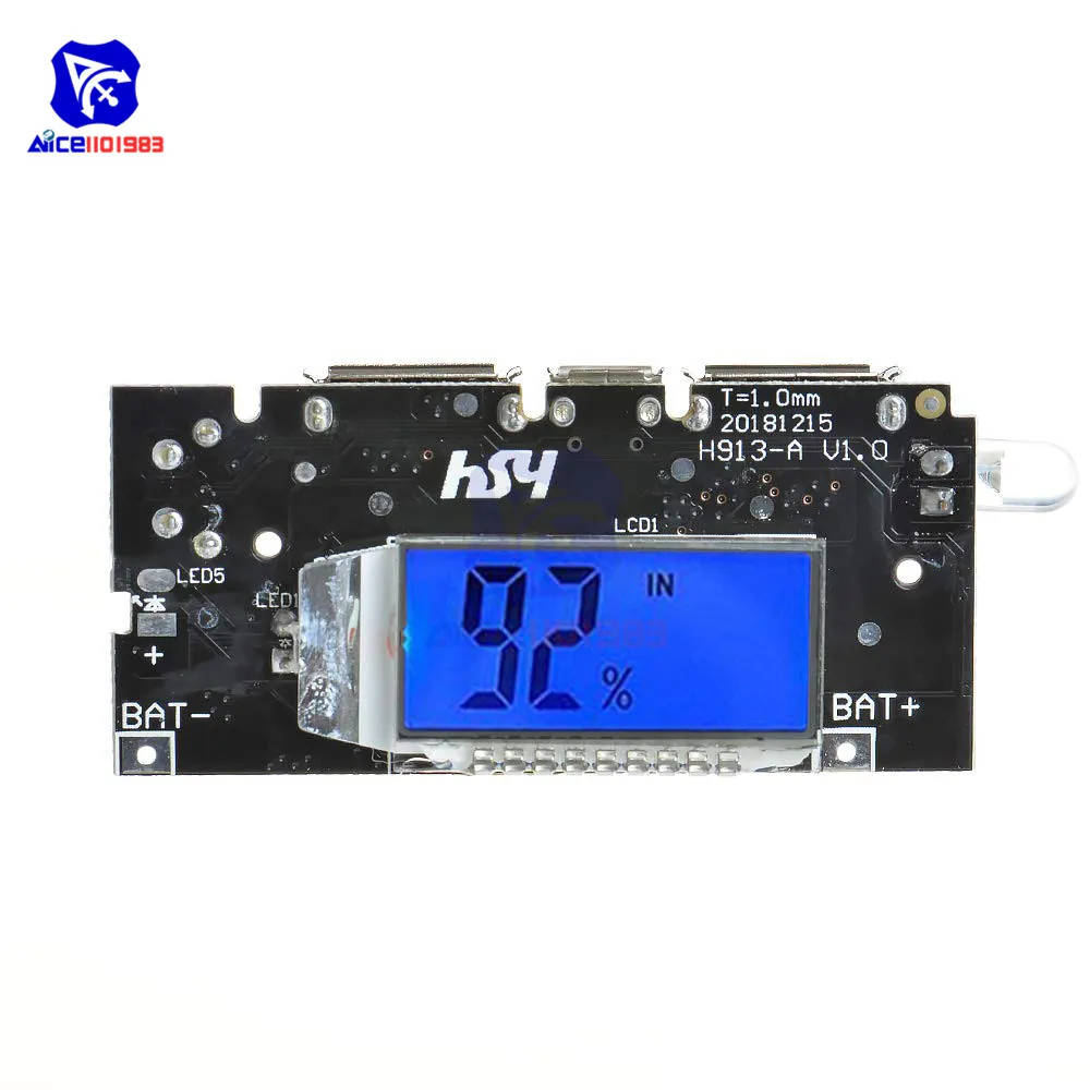 Power Bank 18650 Battery Charger Module Dual USB 5V 1A 5V 2.1A Output Micro USB 5V Input LCD Display Indicator for Smartphone