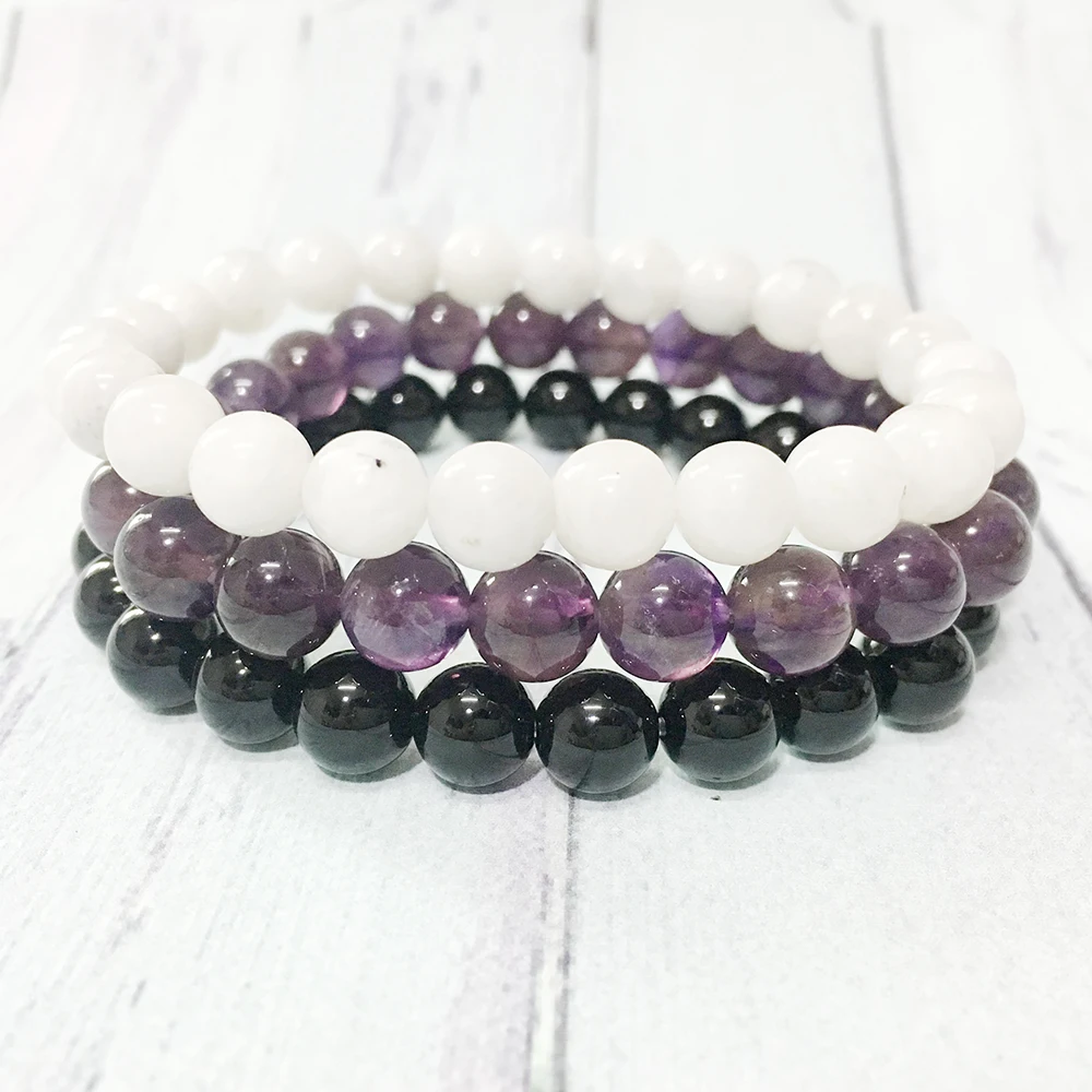 MG0319 Top Grand Moonstone Energy Bracelet Set Natural Black Tourmaline Amethyst Bracelet Balance Chakra Gemstone Bracelet