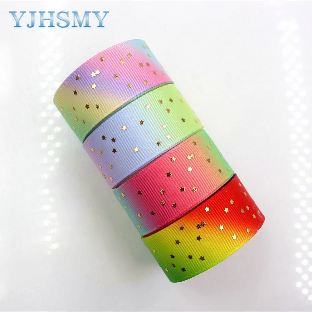 YJHSMYG D-171005-666,22 mm 5 Yards Colorful Bronzing Pentagram Ribbons Thermal transfer Printed grosgrain,DIY handmade material