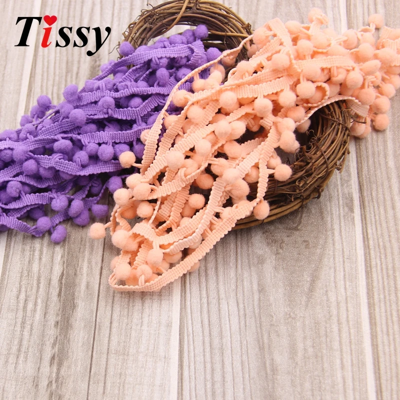 Hot Sale 20Yards/Lot 10MM Pom Pom Trim Ball Fringe Ribbon DIY Sewing Accessory Lace 17 Colors  For Home Party Decoration