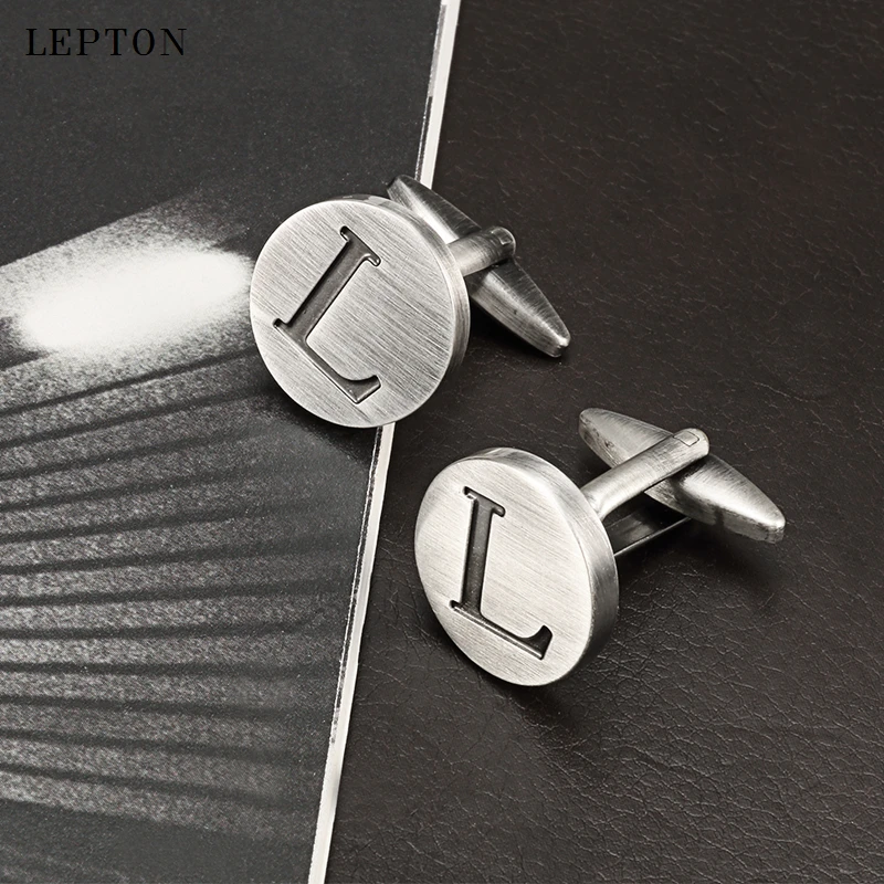 

Hot Sale Letters L of an alphabet Cufflinks For Mens Antique Silver plated Round Letters L cuff links Men shirt cuffs Cufflinks