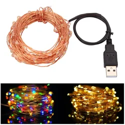 Bakır tel LED dize işıklar USB 10M 100 LEDs açık noel festivali düğün Garland dekorasyon peri tel lamba