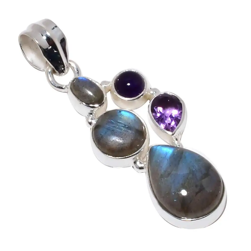 

Nature Labradorite + Amethyst Pendant 925 Sterling Silver, 44 mm, MHBAP5695