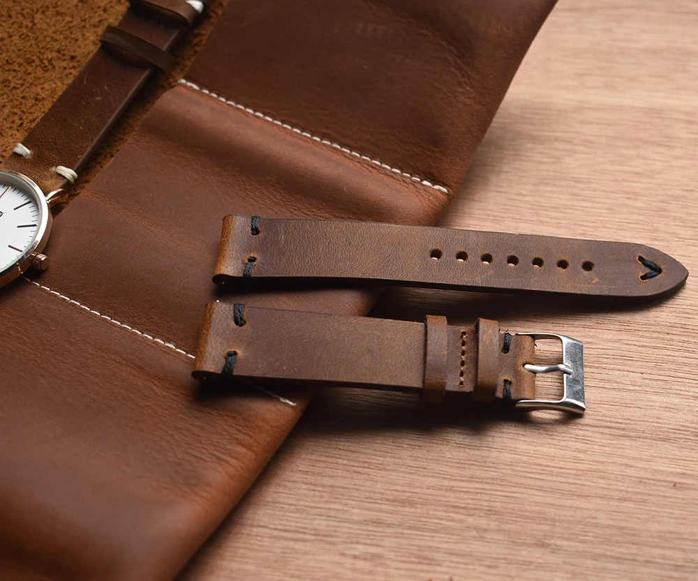 Vintage Handmade Watchband Genuine Leather Watch Stras Replacement Band 18mm 20mm 22mm 24mm Quick Release