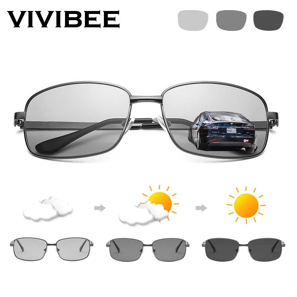 VIVIBEE-gafas de sol polarizadas fotocromáticas rectangulares para hombre y mujer, gafas de sol polarizadas seguras para conducir en el coche