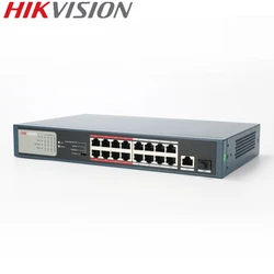 Hikvision-conmutador PoE DS-3E0318P-E/M, 16 puertos, 10/100 Mbps, puertos PoE + 1 puertos Uplink de 1000M para NVR de 16 canales y cámaras IP CCTV