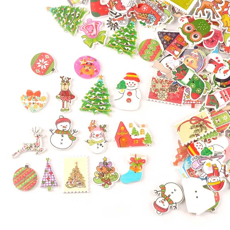 25pcs Mix Cartoon Christmas Pattern Wooden Buttons Scrapbooking Crafts For DIY Sewing Clothes Handmade Apparel Accessories M2516