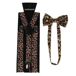 Fashion Yellow Men Women Suspenders Bow Tie Set 2.5 cm Wide Animal Leopard Suspenders Braces Bowtie Female Bretels