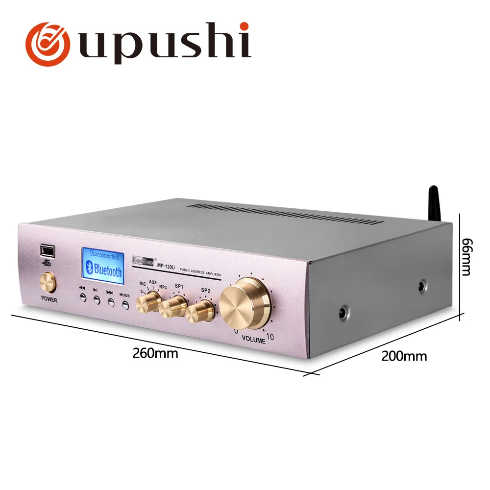 Opushi bluetooth amplifier speaker 120W digital stereo music audio 2 zone power amp with FM usb mp3 public address system