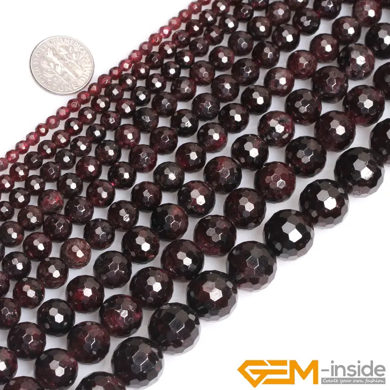 Round Faceted Garnet Stone Beads Natural Stone Beads DIY Loose Beads For Jewelry Making Strand 15\