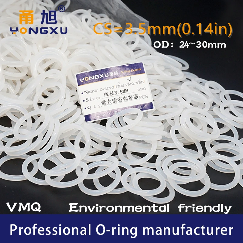 

5PCS/lot White Silicon O-ring Silicone/VMQ CS3.5mm Thickness OD 24/25/26/27/28/30*3.5mm O ring Seal Rubber Rings Gaskets Washer