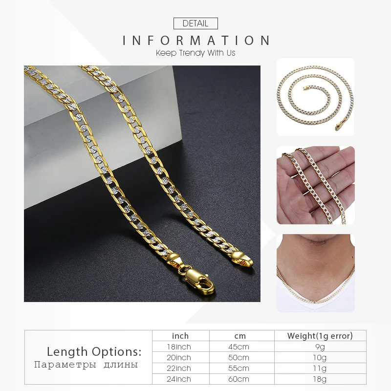 Davieslee Mens Womens Necklace Bracelet Yellow Gold Color Chain Curb Jewelry Bracelet Necklaces for Women Men 4mm LGN64