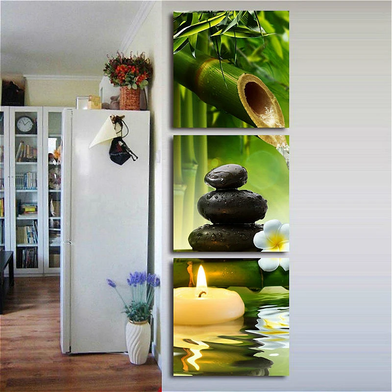 

White Frangipani Hallway Decor Bamboo Green Picture SPA Zen Stone Candles Flower Wall Art for Bathroom Living Room Home Dropship