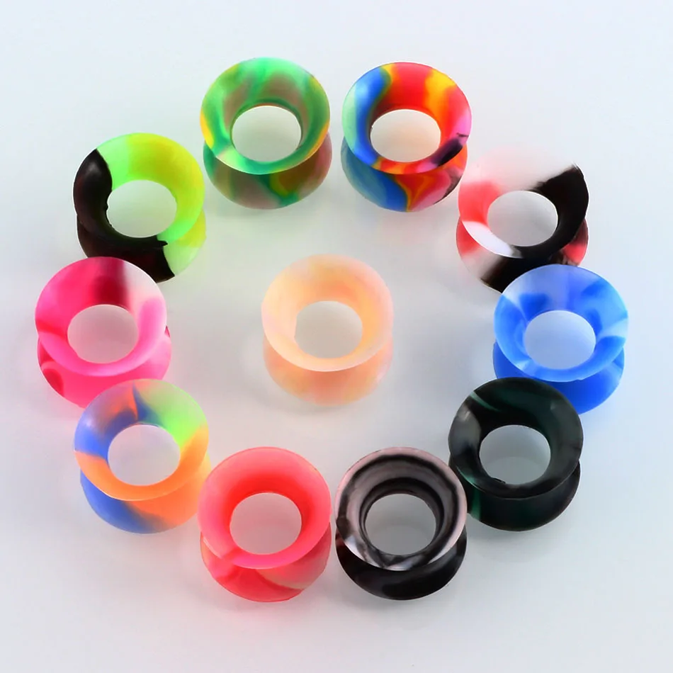 11pairs Flared Style Silicone Ear Plugs Tunnels Saddle Guages Piercing Mixed Color Ear Expansion Stretcher Earrings 6mm-14mm