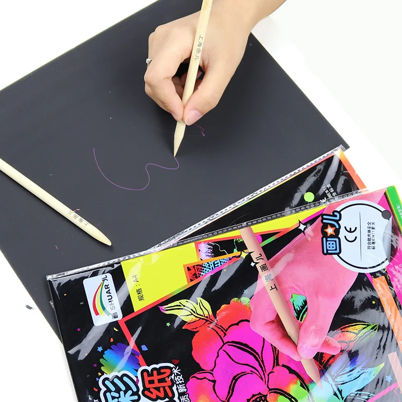 Magic Color Rainbow Scratch Paper Black DIY Drawing Toys Scraping Painting Kid Doodle   Early Education Painting Scratch Toys