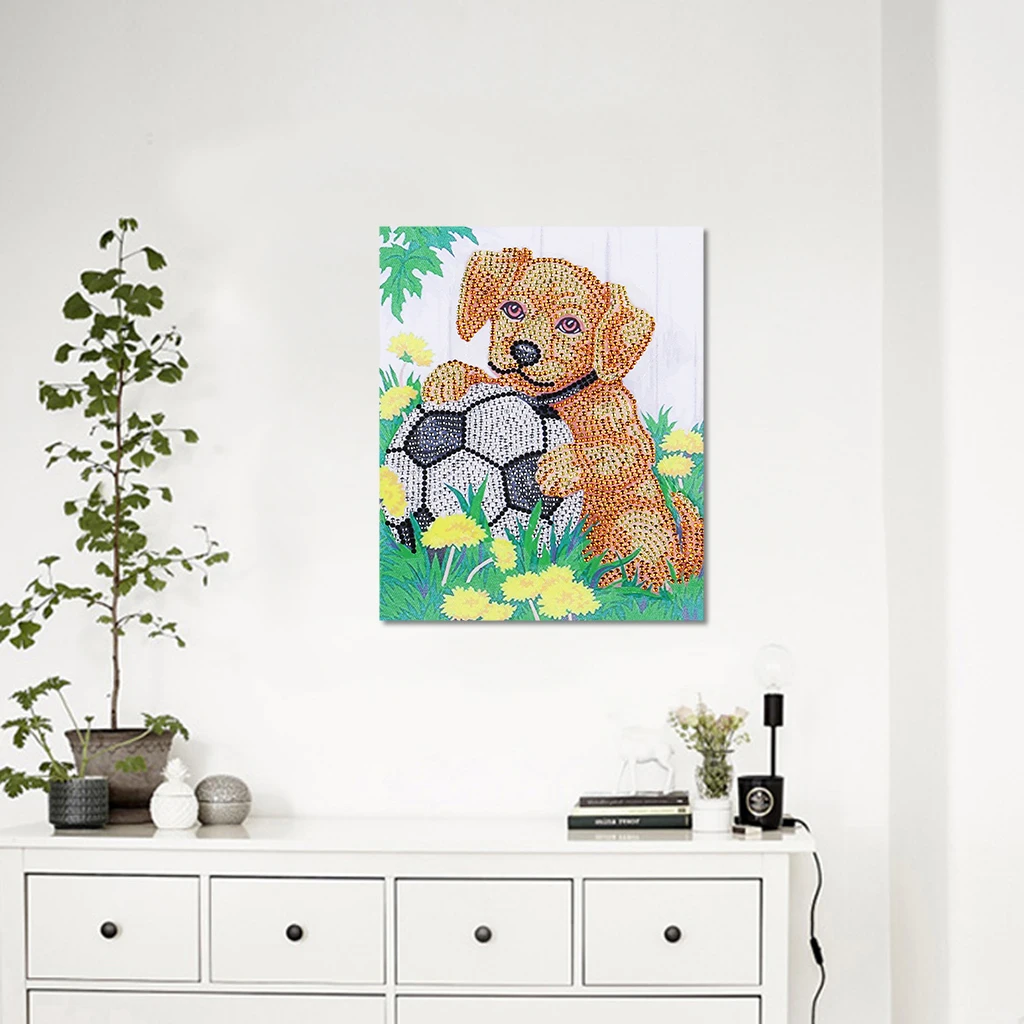 5D DIY Diamond Painting Embroidery Partial Square Animals Dog Playing Football Diamond Mosaic Daimond Painting for Home Decor