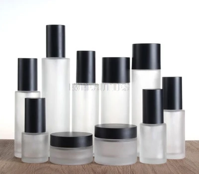 Frosted Glass Empty Lotion Pump Bottle Cosmetic Spray Bottle 30/50g Glass Cream Container Jar Black Cap 20/30/40/60/80/100/120ml