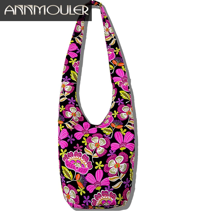 Annmouler Vintage Bags Women Cotton Bag Large Capacity Shoulder Bag Elephant Floral Print Crossbody Messenger Bag for Ladies