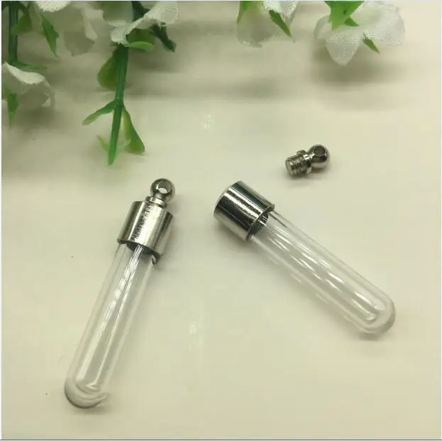 50pcs/lot 35*6mm Large Screw Cap Tube crystal Glass bottle vial charms pendant for necklace fill sample jars round bottom