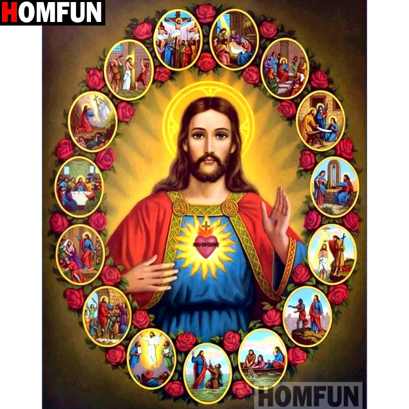 

HOMFUN Full Square/Round Drill 5D DIY Diamond Painting "Religious Jesus" Embroidery Cross Stitch 5D Home Decor Gift A14349