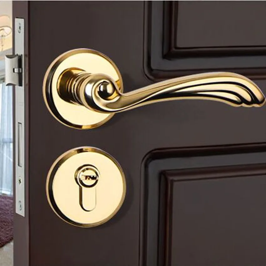 

modern Fashion golden mechanical mute split lock gold black bedroom kitchen bookroom solid wooden handles locks zinc alloy lock