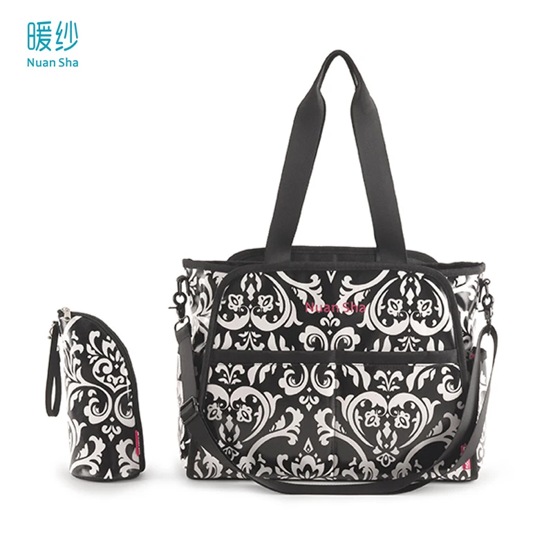 

Nuan Sha Waterproof Cotton Canvas Baby Diaper Nappy Changing Bag Set Wetbag Messenger Women Bags For Mum Chic Floral Pattern