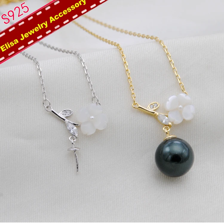 Flower Pendant Necklace Findings S925 Sterling Silver Pearl Pendant Chain Accessory Handmade Pearl Jewelry Findings 3Pieces/Lot