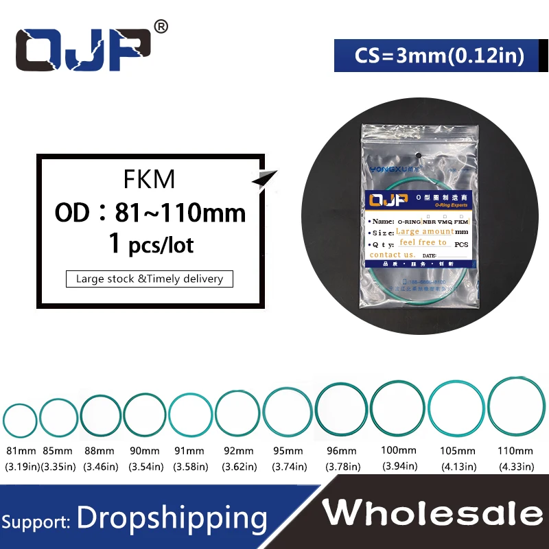 Thickness CS2.5/3mm Green FKM O-ring FPM fluorine rubber sealing gasket rubber washer ring wholesale in specifications