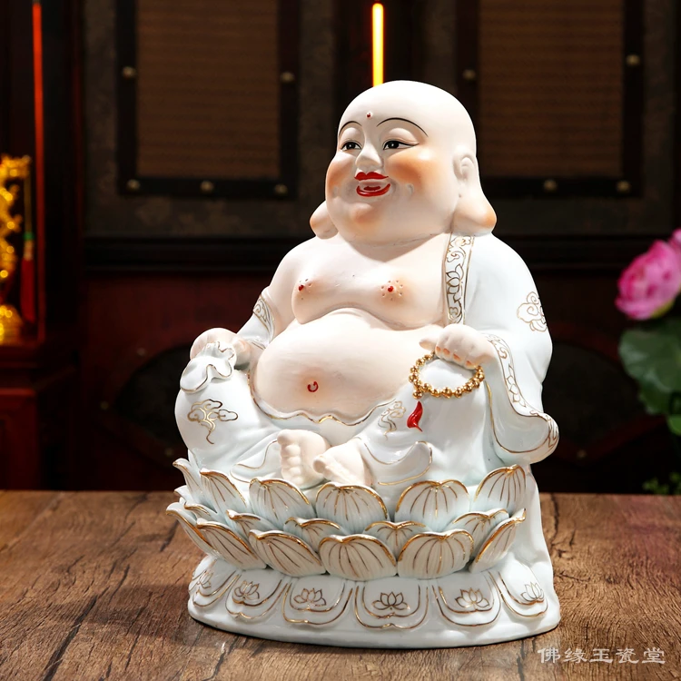 Lucky Maitreya Buddha, Buddha ornament, Chinese Home decor, ceramic crafts, living room decoration, Sculpture, statue~