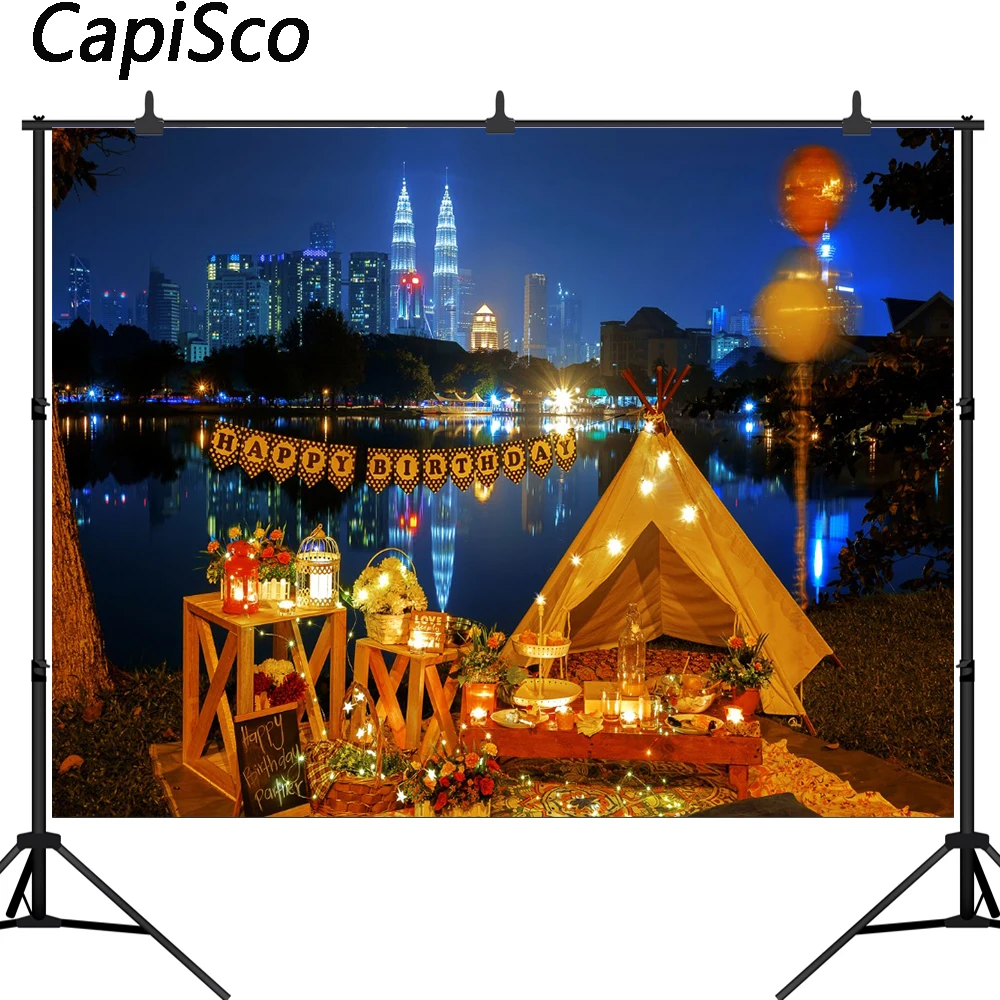 

Capisco photography backdrop fantastic city night Happy birthday party background for photo studio camera fotografica