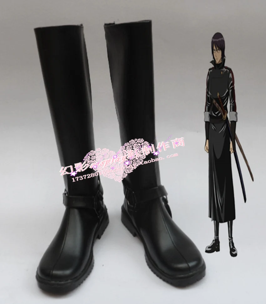 Anime Silver Soul Shimura Shinpachi Black Halloween Cosplay Shoes Boots H016