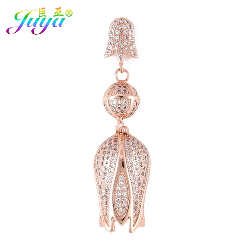 Juya DIY Luxury Cubic Zirconia Tassels Connector Tulips Flower Pendant For Needlework Natural Stone Pearls Tassel Jewelry Making