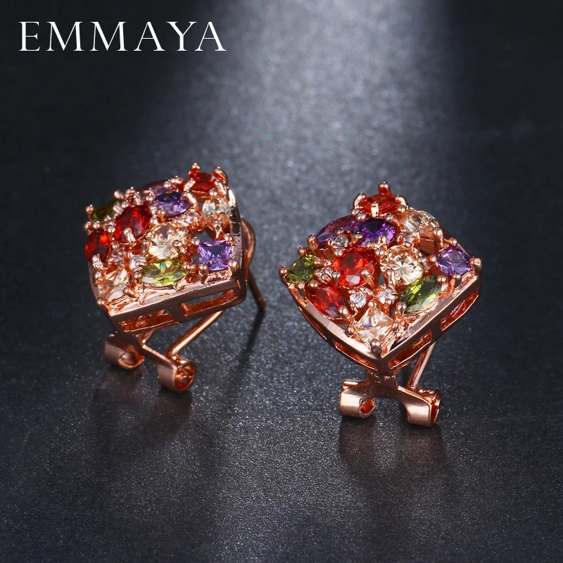 EMMAYA Classic Design Rose Gold Color Big Square CZ Cubic Zirconia Wedding Stud Earrings for Women