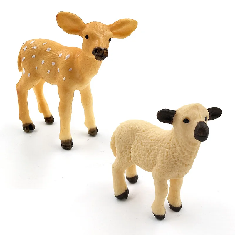 Simulation cute animal model figurine Mini Alpaca Warthog Chimpanzee Sheep Deer Fox Antelope Monkey Gibbon fairy home decor toys