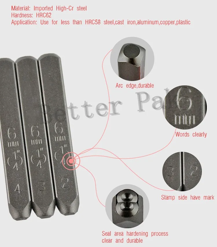 RCIDOS  6MM YC Steel   English letters Standard Font style punch stamps alphabets(A-Z &) 27pcs/box