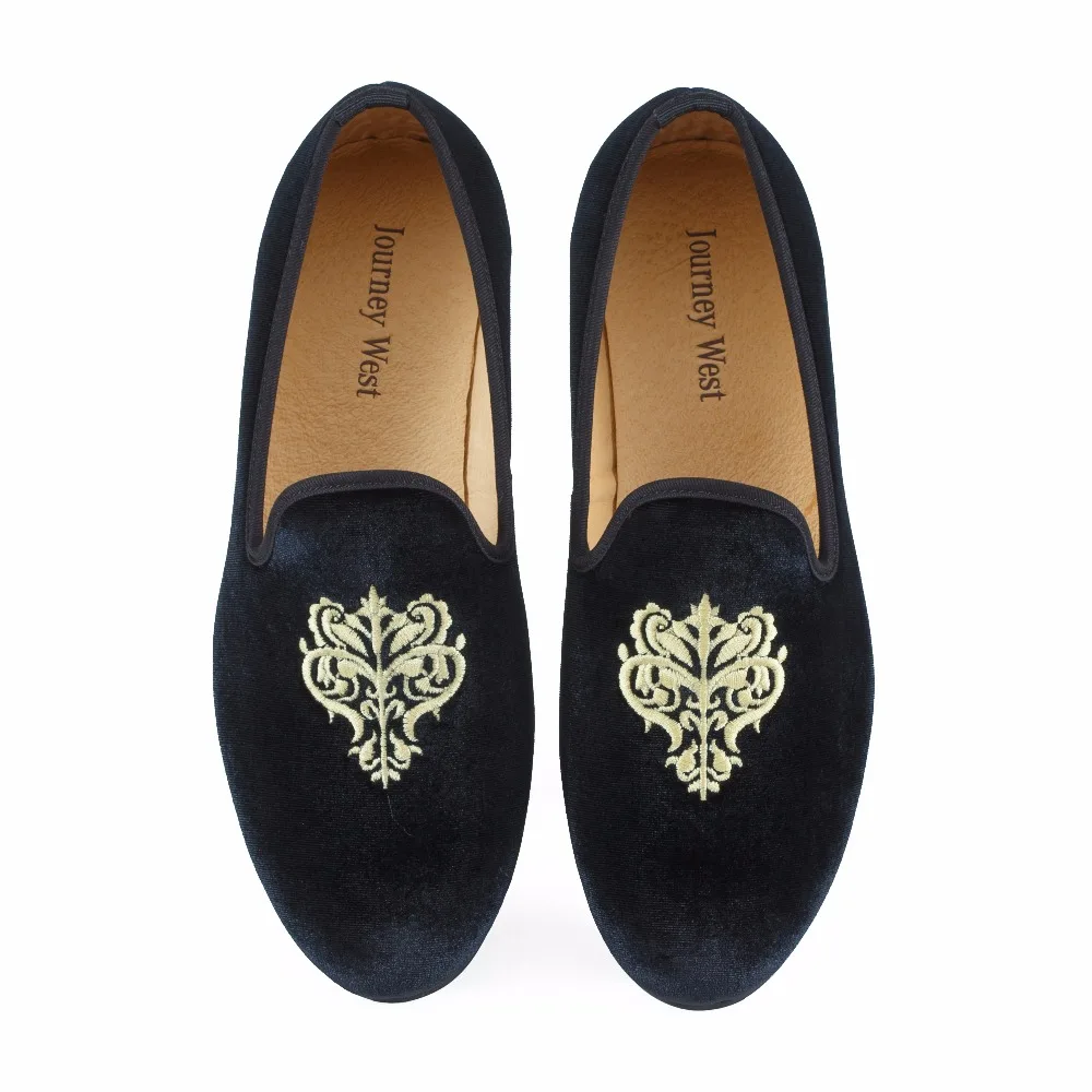 

New Fashion Men Velvet Loafers Prom Shoes Slip-on Men's Flats Smoking Slippers Embroidery Party and Wedding Loafer Size US 7-13