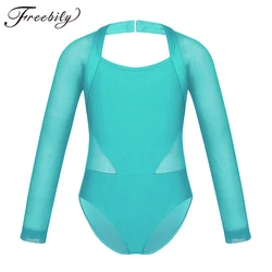 Kids Professional Ballet Tutu Leotard Cutout Back Mesh Splice Ballet Leotards for Girls Gymnastics Leotard Ballerina Bodysuit