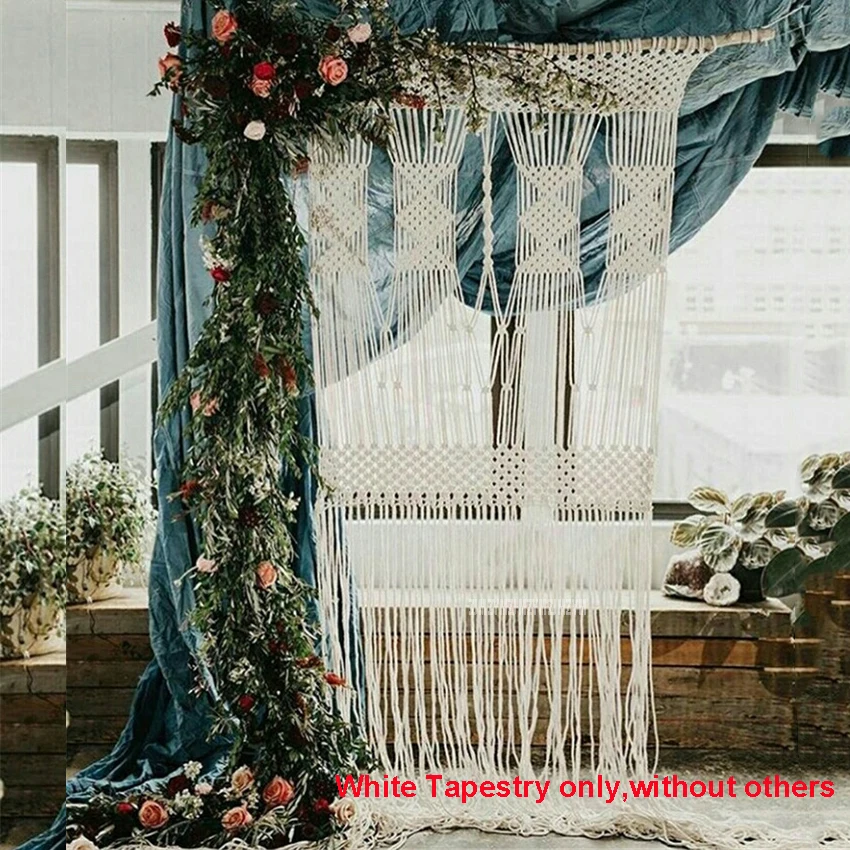 1.2x2m Handmade Macrame Bohemia Tassel Hanging Tapestry Hand-woven Curtain Fashion Wedding Backdrop Wall With Wood Stick